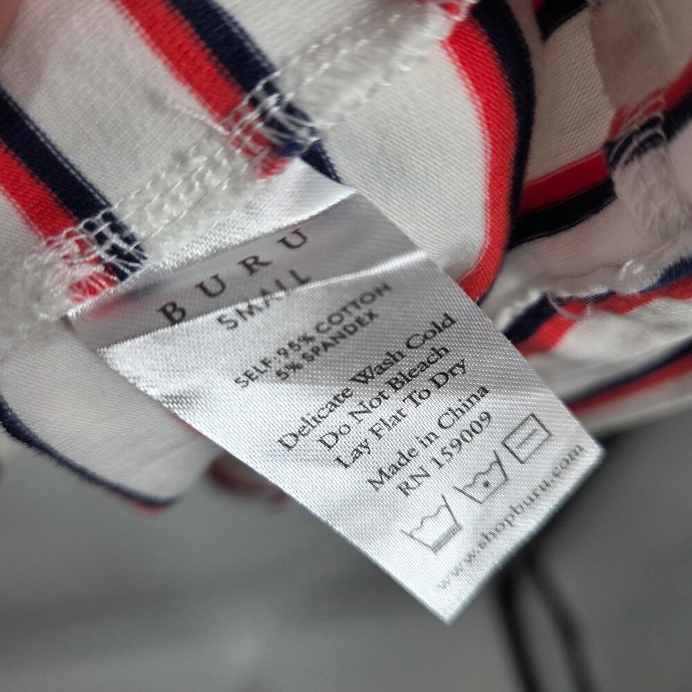 BURU women SZ S Red Blue White Striped Cotton 3/4 Sleeve Career Casual Dress - Picture 4 of 7